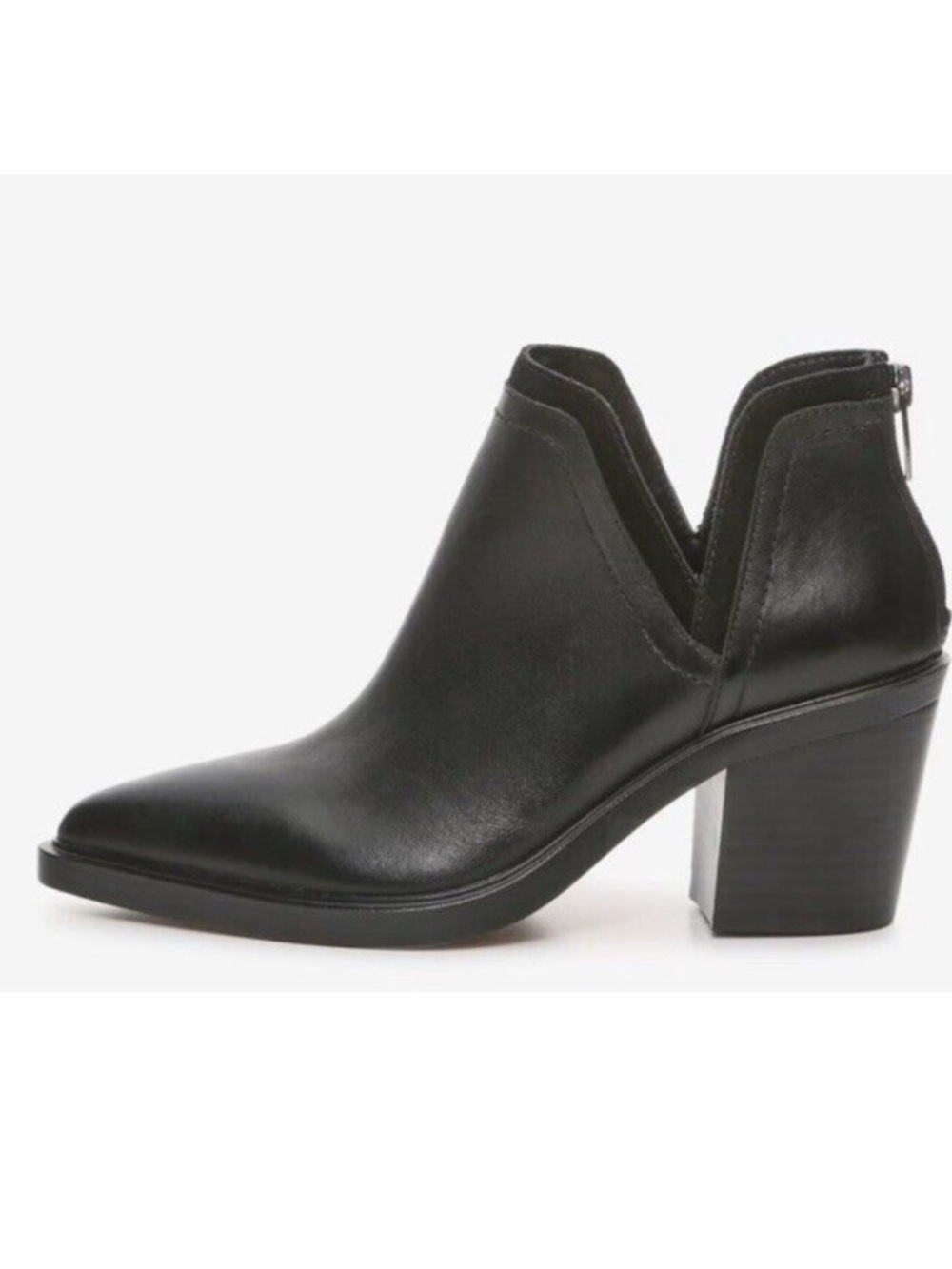 VINCE CAMUTO Riggie Black Leather Pointed Toe Back Zip Bootie size 9 Worn 1x